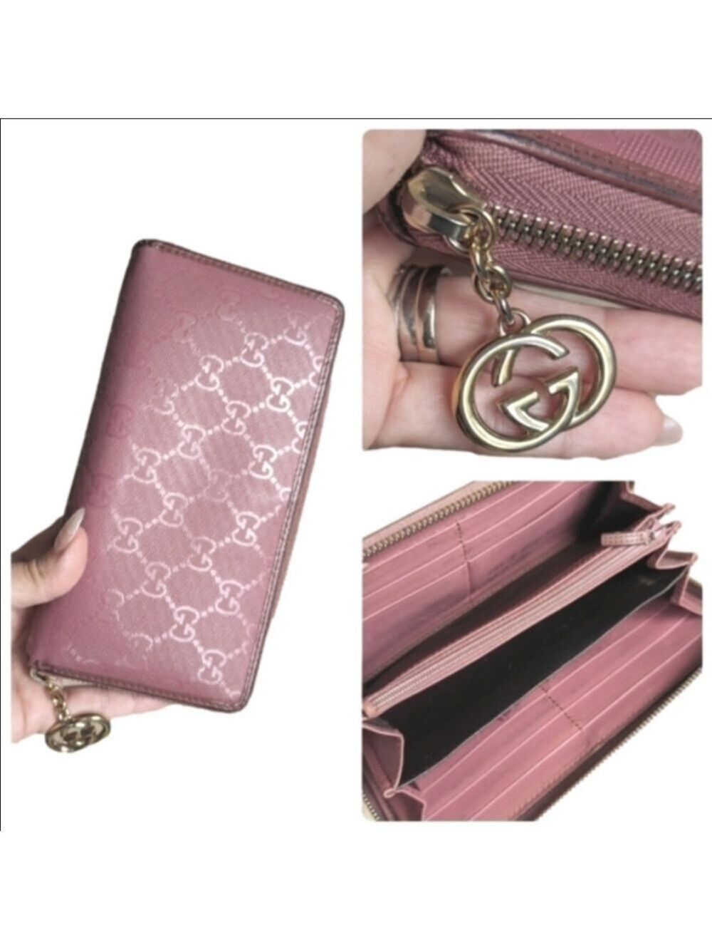 Gucci Pink Guccissima Leather GG lcon Zip Around Wallet